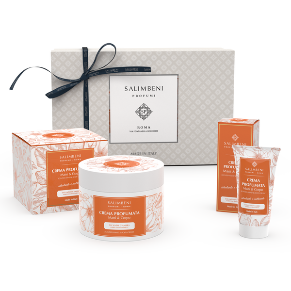 Coffret Cadeau DE VOTRE CHOIX (Crème Parfumée pour les Mains et le Corps 200ml + Crème Parfumée pour les Mains et le Corps 50ml de la même fragrance)