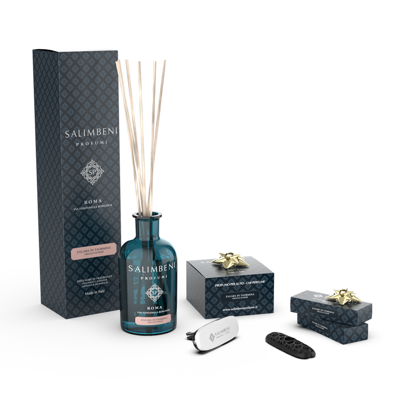 Diffuseur à Bâtonnets 250 ml (FRAGRANCE DE VOTRE CHOIX) + Diffuseur pour Voiture dans le même parfum en ESSAI GRATUIT + 2 recharges pour voiture dans le même parfum en ESSAI GRATUIT