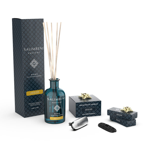 Diffuseur à Bâtonnets 250 ml (FRAGRANCE DE VOTRE CHOIX) + Diffuseur pour Voiture dans le même parfum en ESSAI GRATUIT + 2 recharges pour voiture dans le même parfum en ESSAI GRATUIT