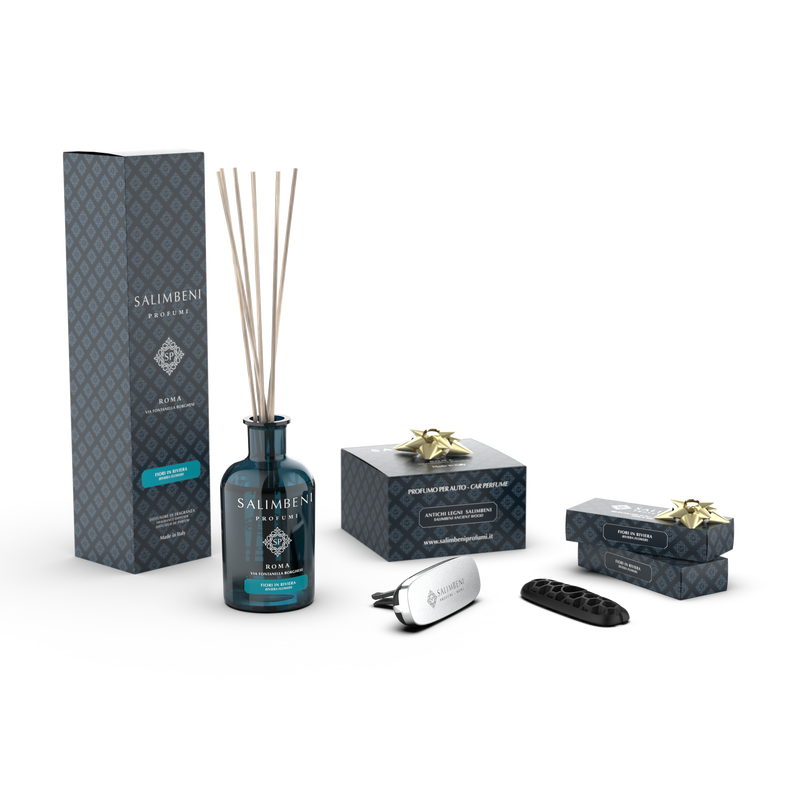 Fleurs en Riviera 100 ml +  Diffuseur pour voiture chromé Bois Anciens Salimbeni en ESSAI GRATUIT + 2 Recharges voiture Fleurs en Riviera en ESSAI GRATUIT
